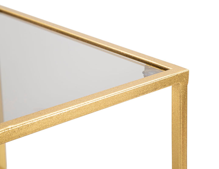 Rechteckiger kleiner Tisch aus Metall und Glas in Gold