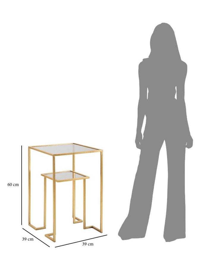 Rechteckiger kleiner Tisch aus Metall und Glas in Gold