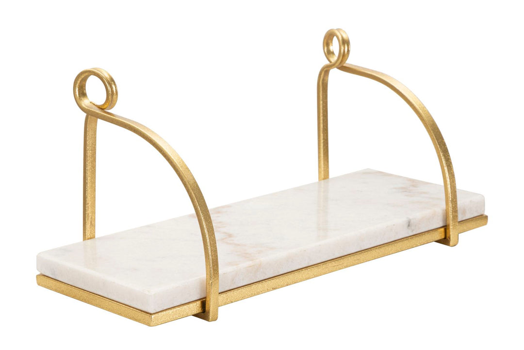 Goldfarbenes Wandregal aus Metall und Marmor