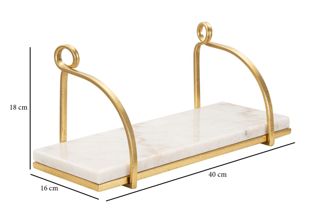 Goldfarbenes Wandregal aus Metall und Marmor
