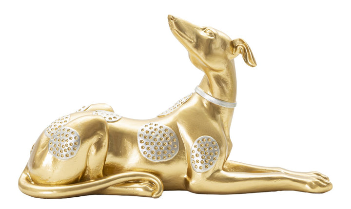 Goldfarbene liegende Hundestatue (Moderne Dekoration)