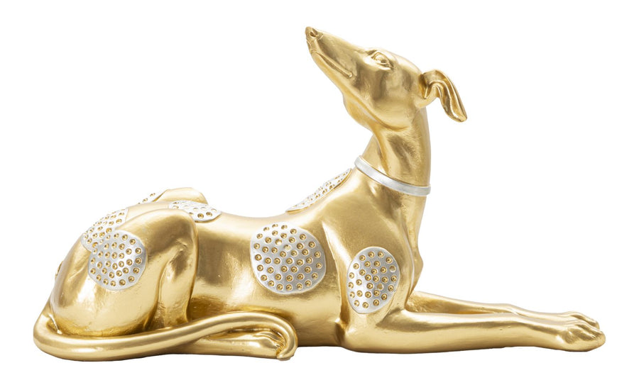 Goldfarbene liegende Hundestatue (Moderne Dekoration)