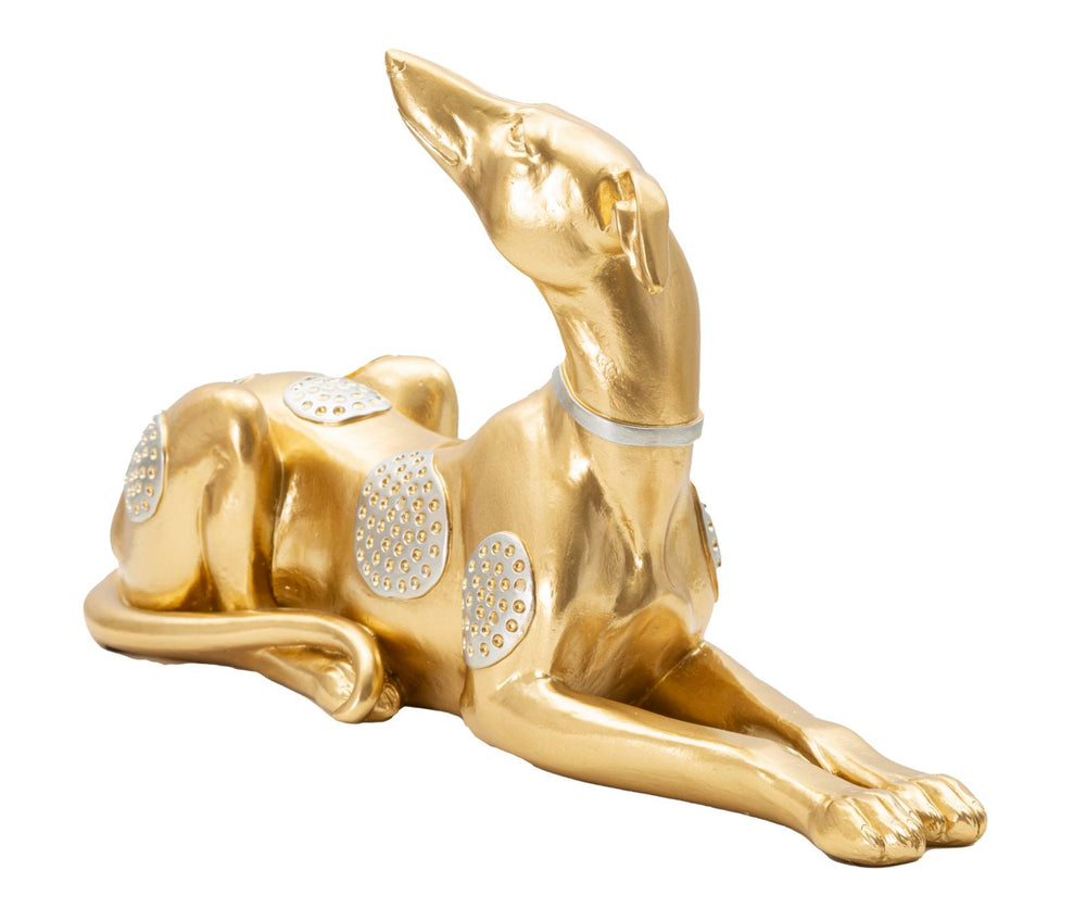 Goldfarbene liegende Hundestatue (Moderne Dekoration)