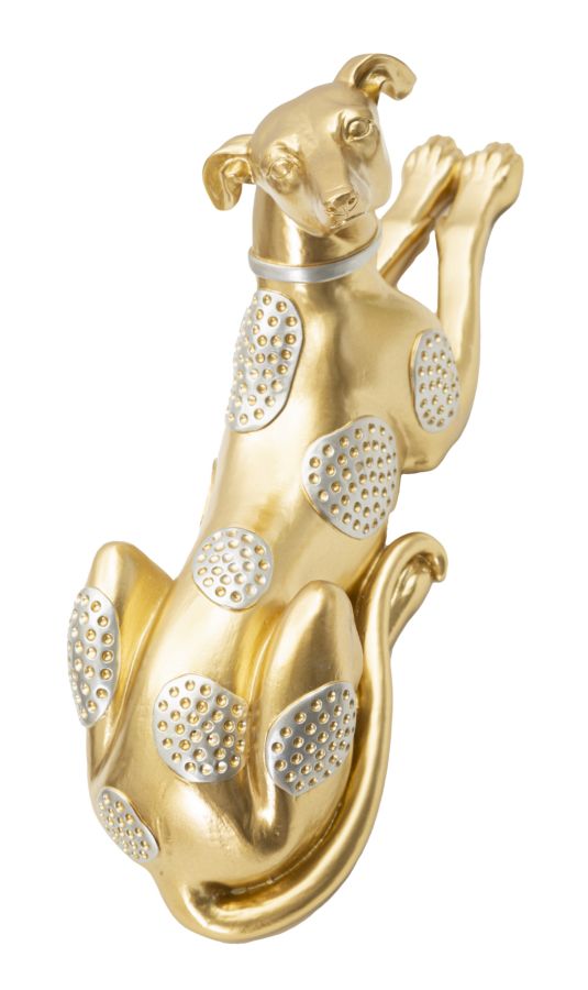 Goldfarbene liegende Hundestatue (Moderne Dekoration)