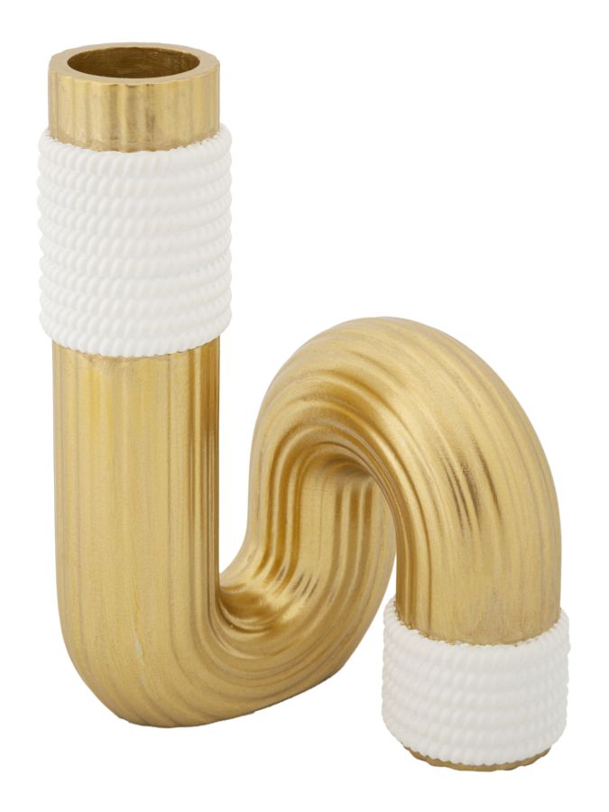Moderne Vase in Gold und Weiß mit Spiralform