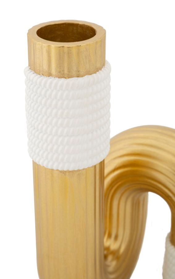 Moderne Vase in Gold und Weiß mit Spiralform