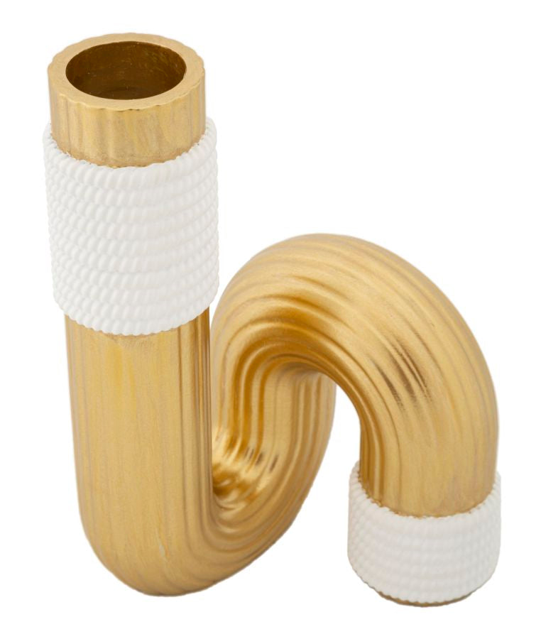 Moderne Vase in Gold und Weiß mit Spiralform
