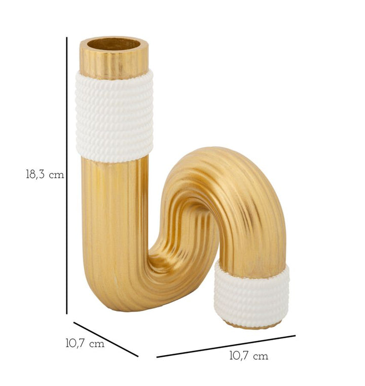 Moderne Vase in Gold und Weiß mit Spiralform