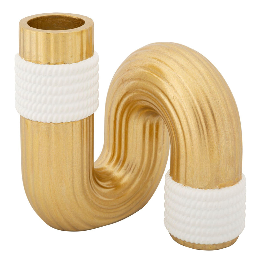 Moderne Vase in Gold und Weiß mit Spiralform