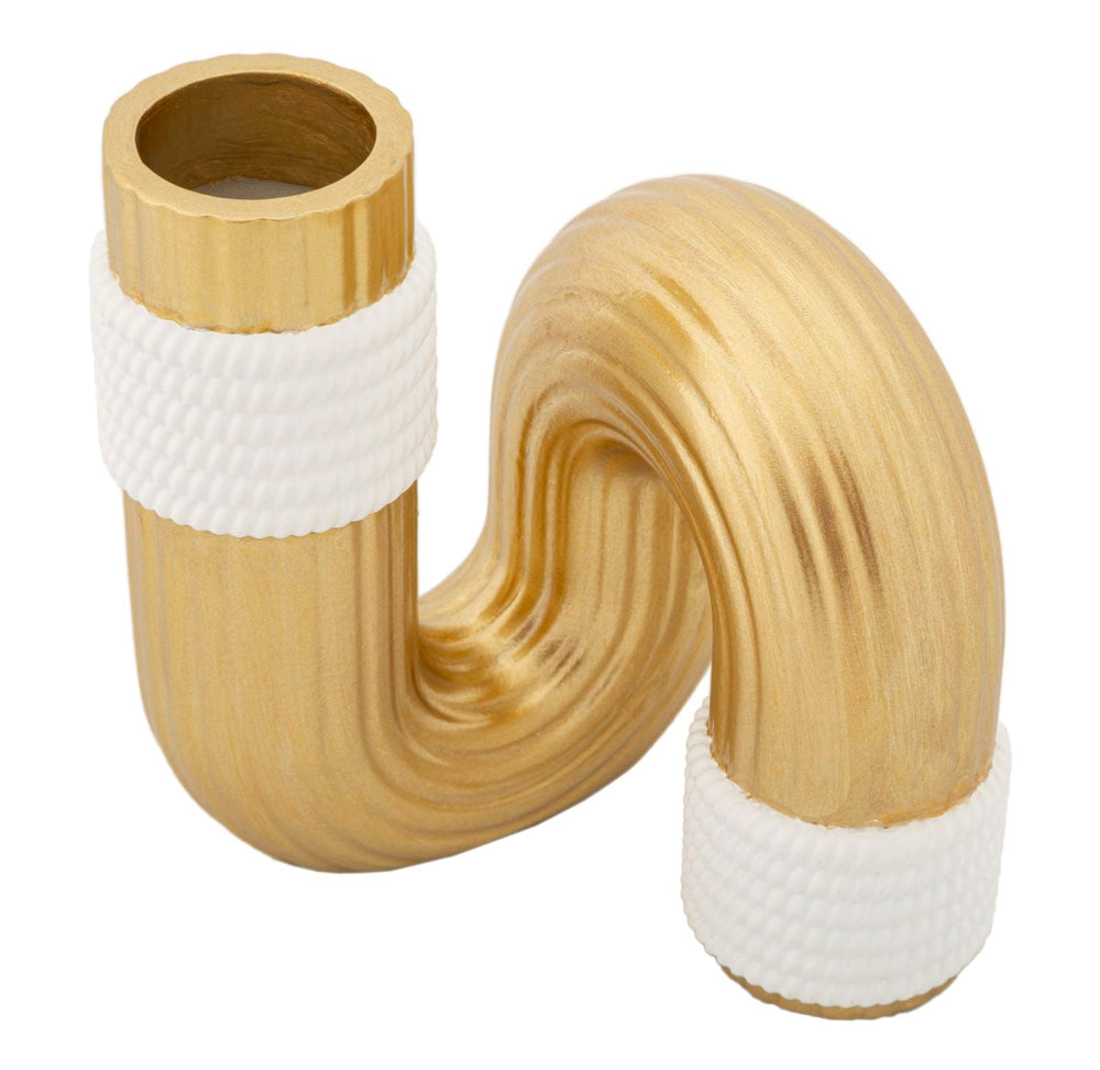 Moderne Vase in Gold und Weiß mit Spiralform