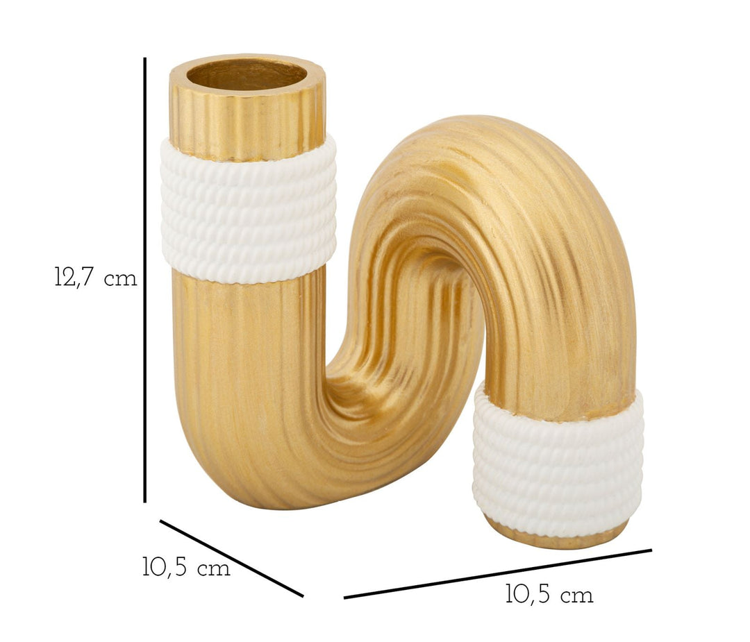 Moderne Vase in Gold und Weiß mit Spiralform
