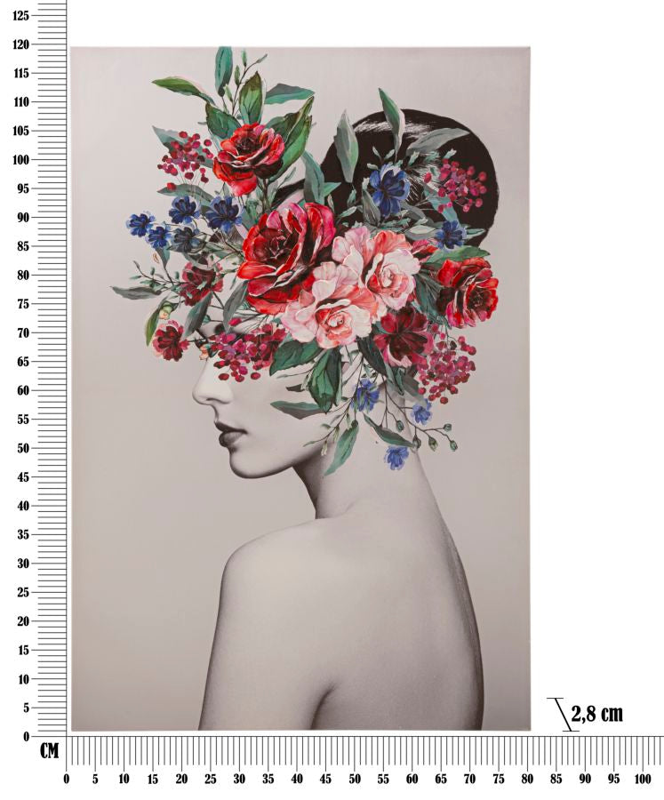 Modernes Gemälde einer Frau mit Blumen auf dem Kopf