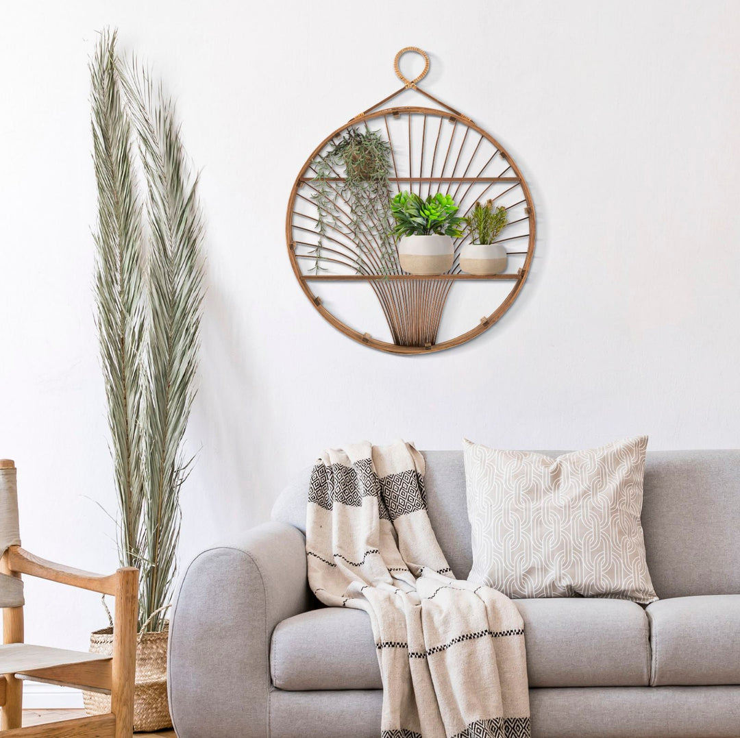 Rundes Rattan Wandregal Fuji Modern Boho
