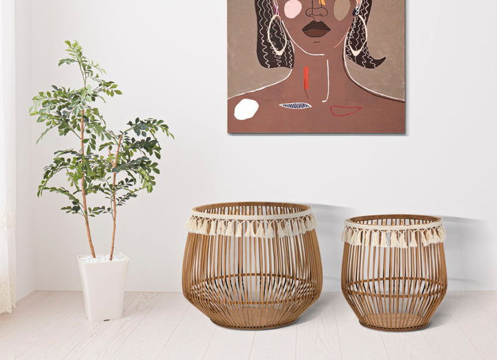 2er Set Rattan Aufbewahrungskorbe Fuji Dekor