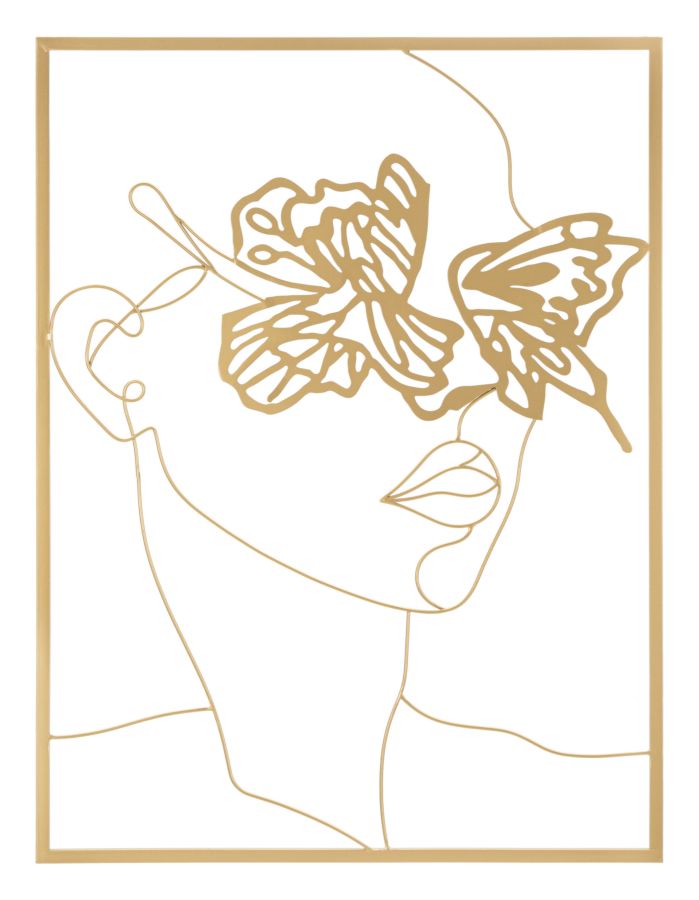 Frau mit Schmetterlingen Goldfarbe Metallische Wanddekoration