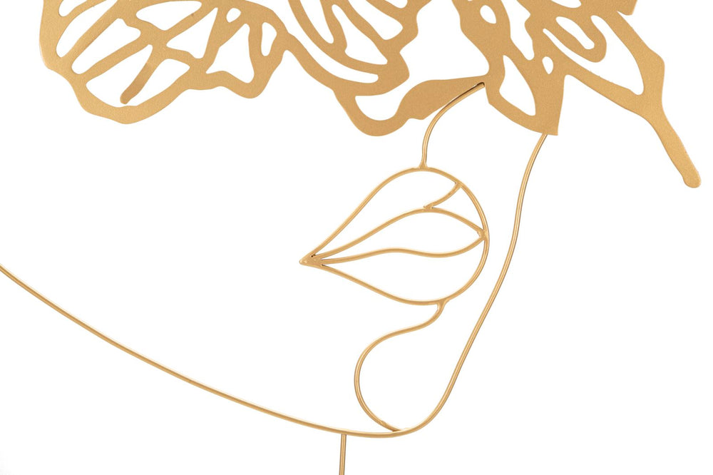 Frau mit Schmetterlingen Goldfarbe Metallische Wanddekoration