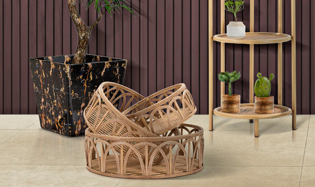 3er Set Rattan Serviertabletts Fuji Deko Kollektion