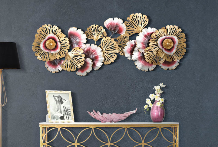 Gold & Rot & Silber Florale Wanddekoration
