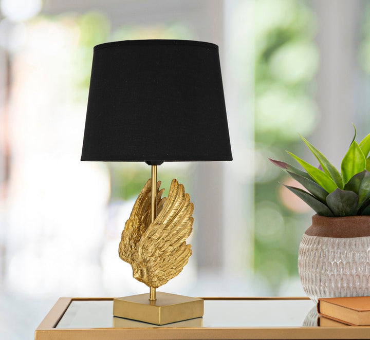 Moderne Tischlampe in Form eines Engels in Gold und Schwarz