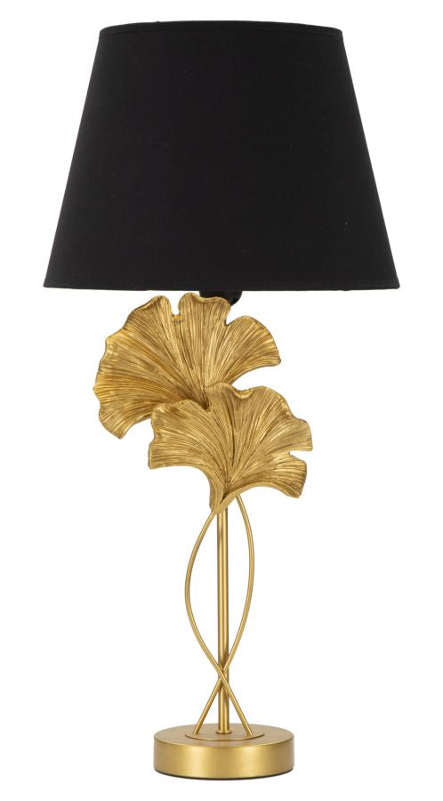 Moderne Tischlampe mit Blattmuster in Gold und Schwarz