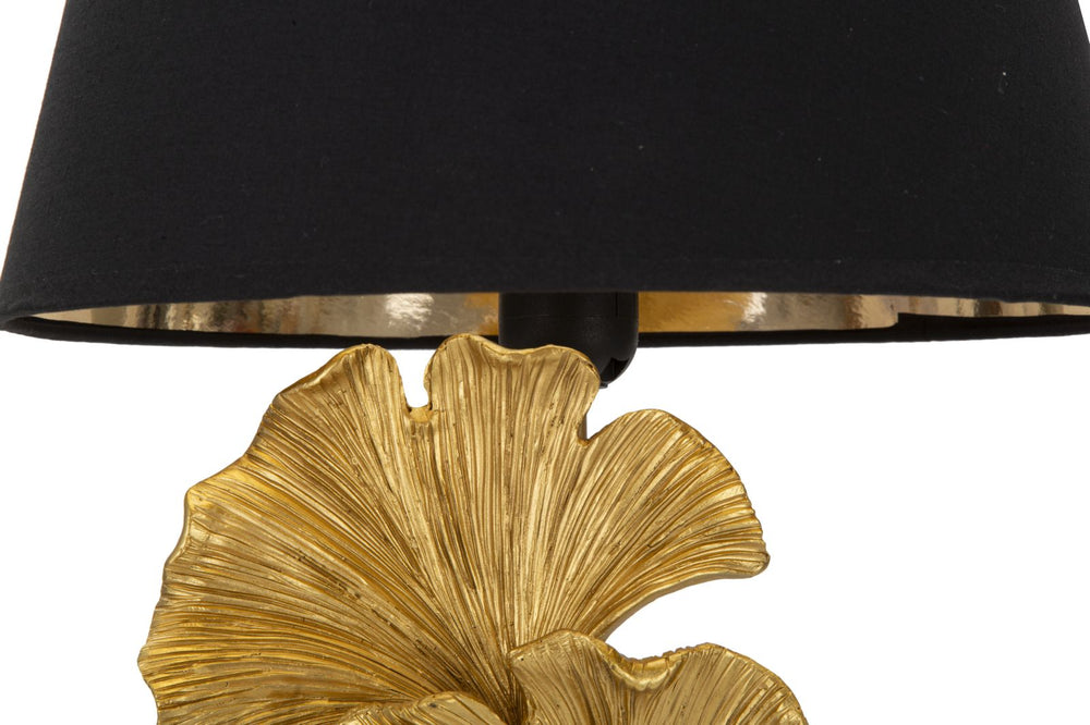 Moderne Tischlampe mit Blattmuster in Gold und Schwarz