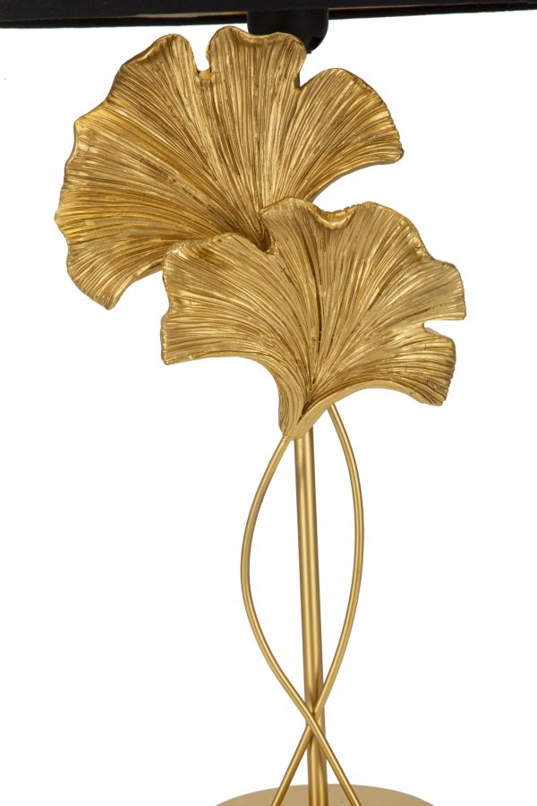 Moderne Tischlampe mit Blattmuster in Gold und Schwarz