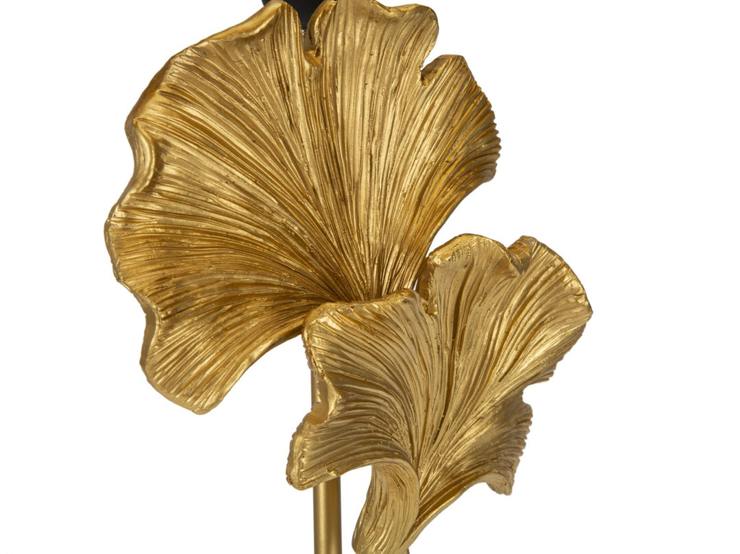 Moderne Tischlampe mit Blattmuster in Gold und Schwarz