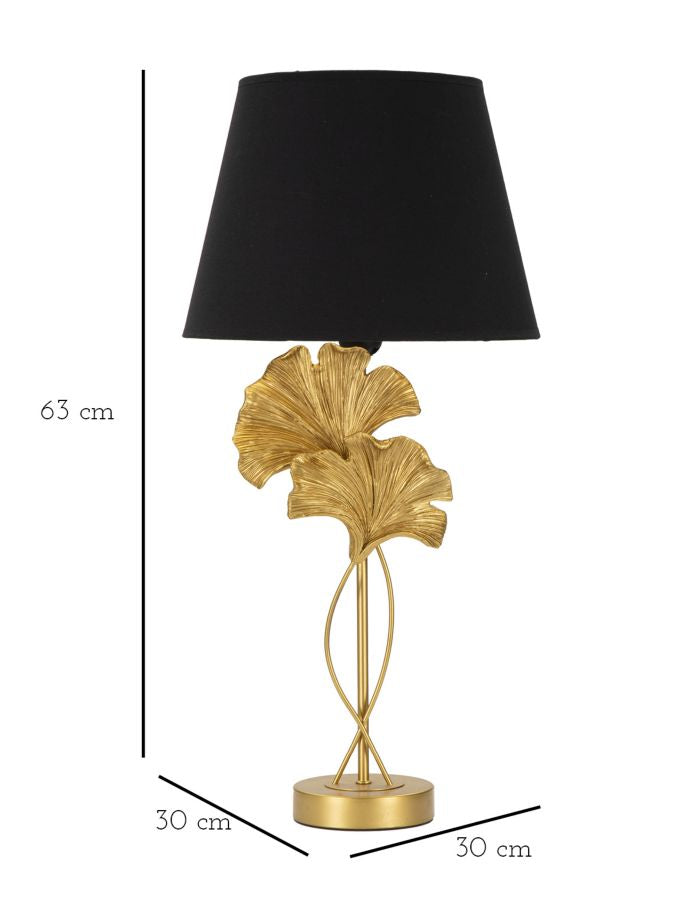 Moderne Tischlampe mit Blattmuster in Gold und Schwarz