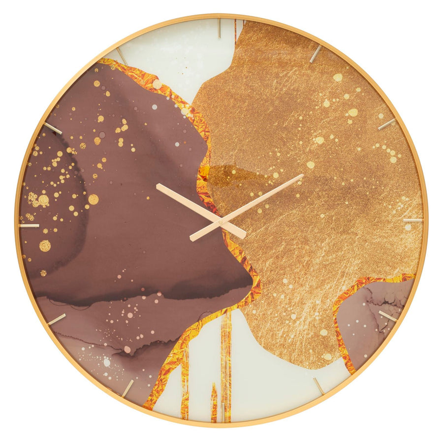 Abstrakte goldbraune Wanduhr aus Metall und Glas