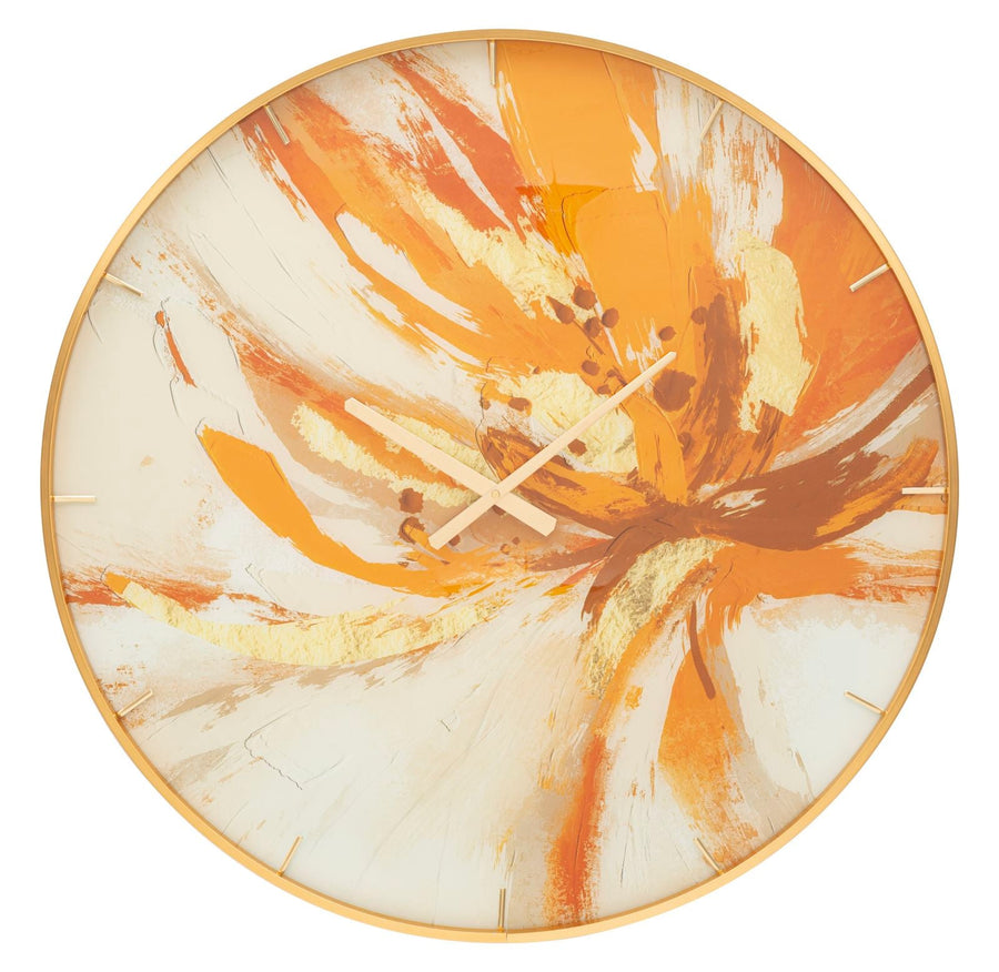 Metall und Glas Abstrakt Orange Wanduhr