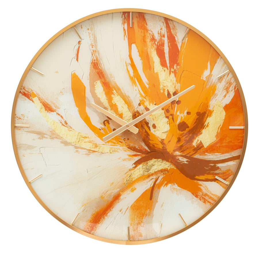 Metall und Glas Abstrakt Orange Wanduhr