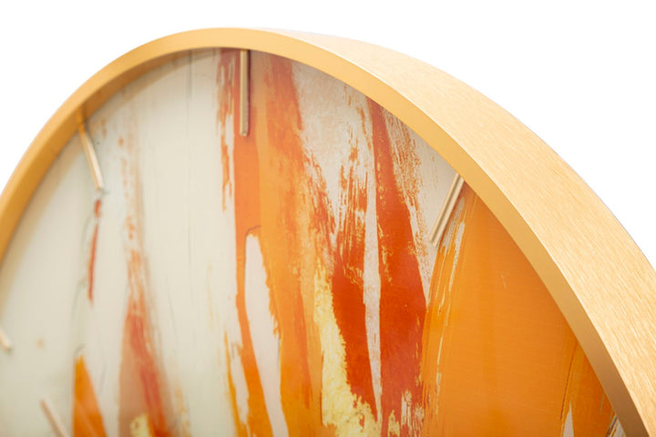 Metall und Glas Abstrakt Orange Wanduhr