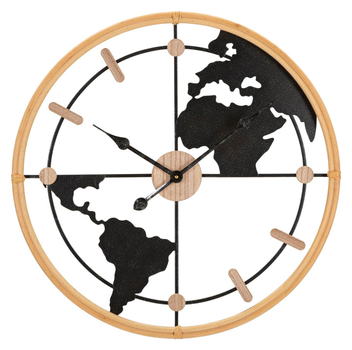 Metall und Holz Weltkarte Wanduhr