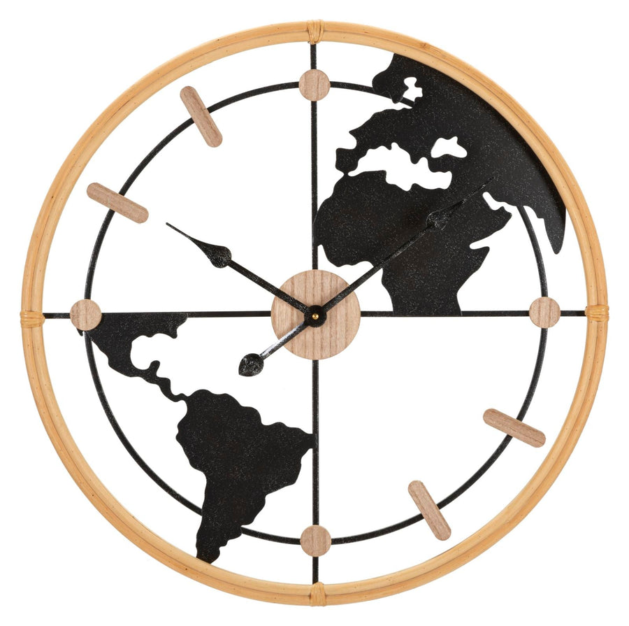 Metall und Holz Weltkarte Wanduhr
