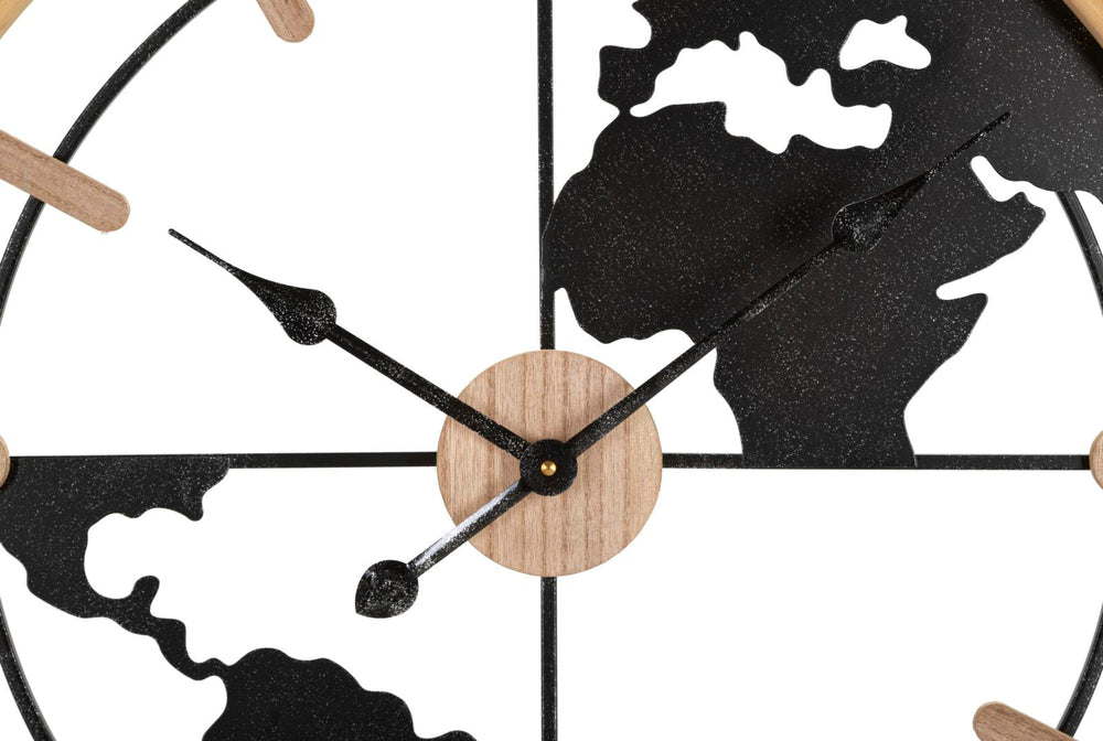Metall und Holz Weltkarte Wanduhr
