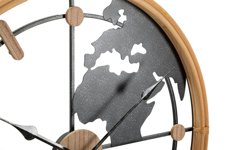Metall und Holz Weltkarte Wanduhr