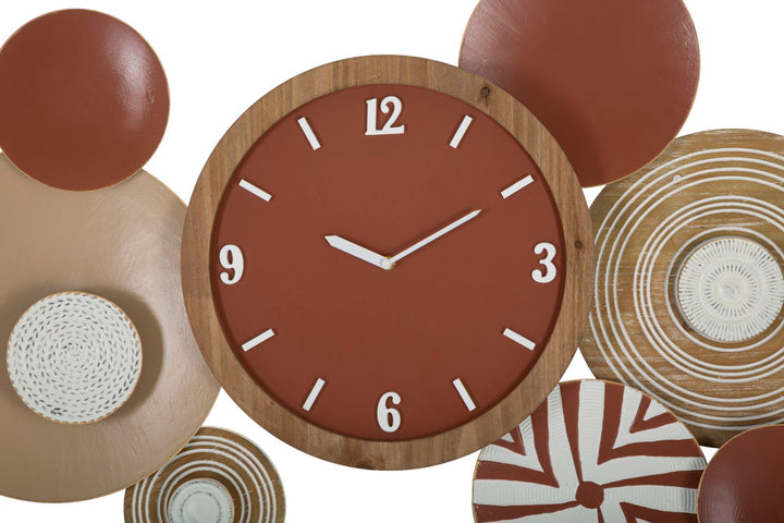 Runde geometrische Kreise dekoriert braune Metall Wanduhr