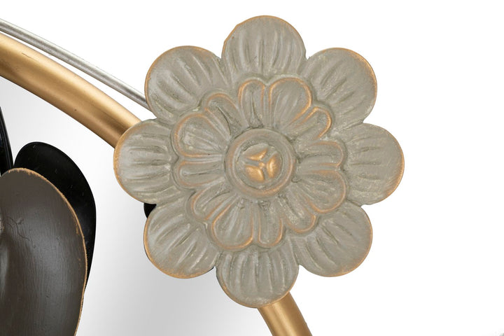 Runder Wandspiegel aus Metall mit Blumen und Schmetterlingen