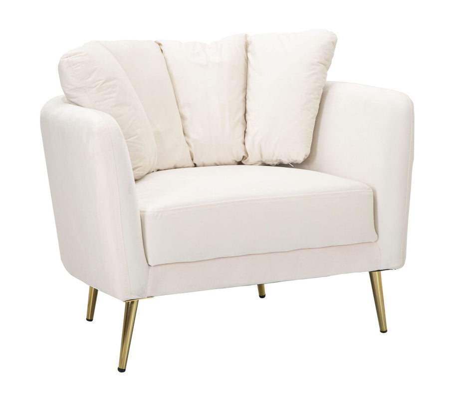 Cremefarbener gepolsterter Sessel mit goldenen Metallbeinen