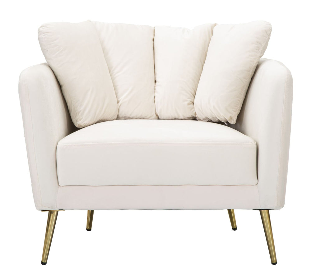 Cremefarbener gepolsterter Sessel mit goldenen Metallbeinen