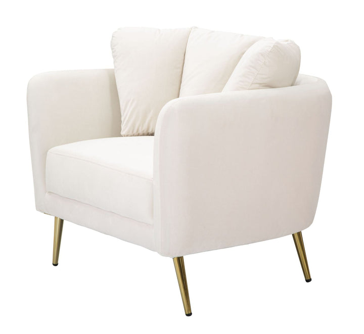 Cremefarbener gepolsterter Sessel mit goldenen Metallbeinen