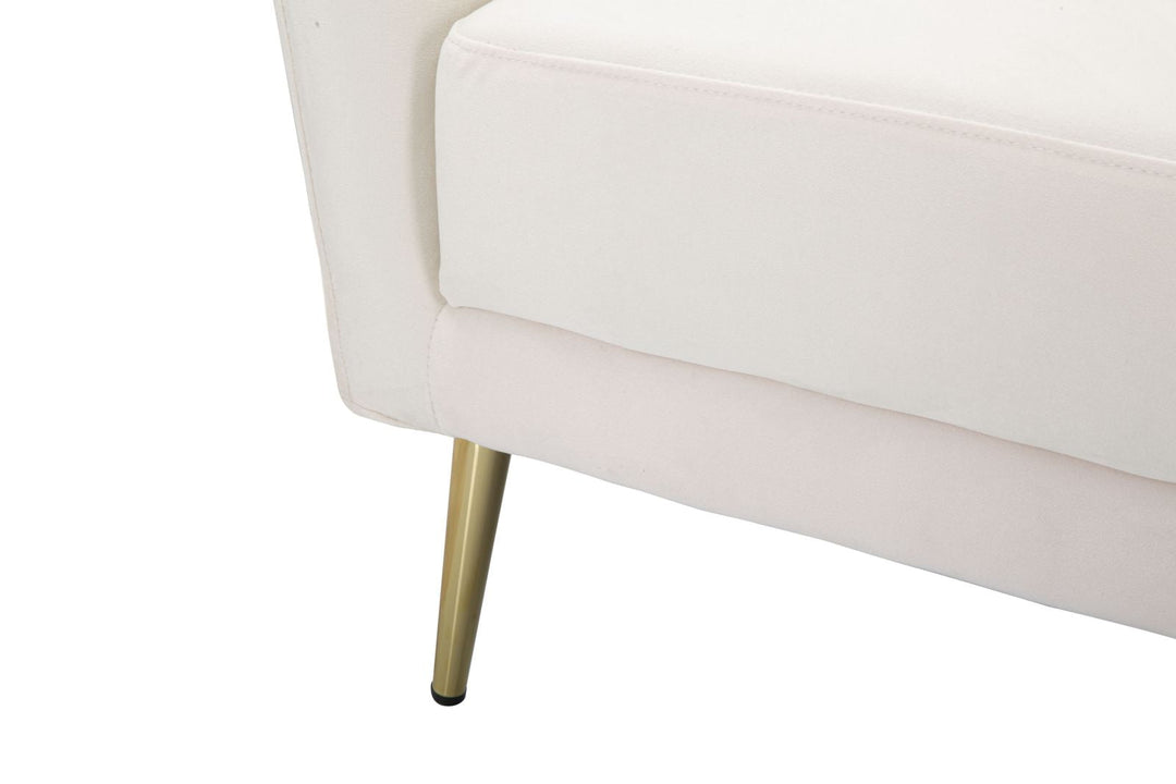 Cremefarbener gepolsterter Sessel mit goldenen Metallbeinen