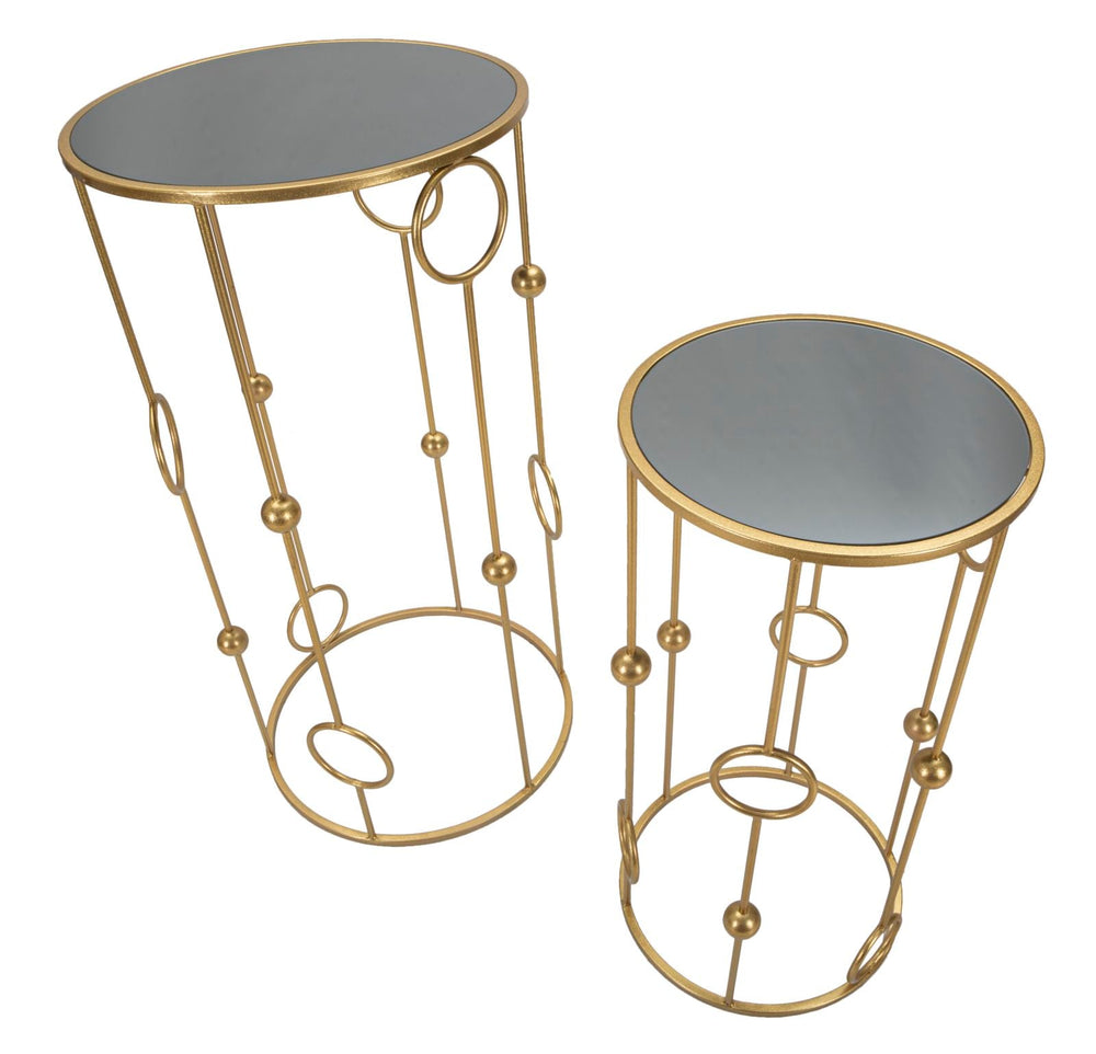 Kleiner runder Tisch aus Goldmetall und Glas mit geometrischer Dekoration Paar