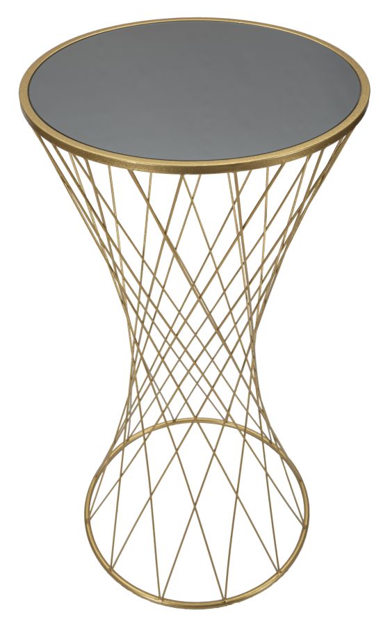 Kleiner runder Tisch aus goldfarbenem Metall und Glas