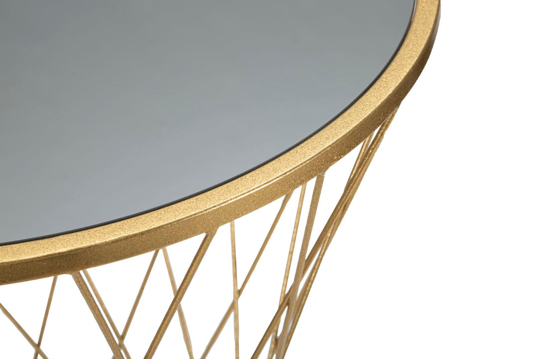 Kleiner runder Tisch aus goldfarbenem Metall und Glas
