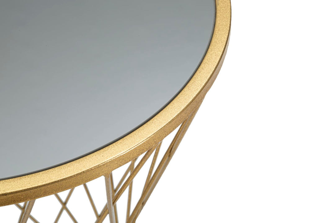 Kleiner runder Tisch aus goldfarbenem Metall und Glas