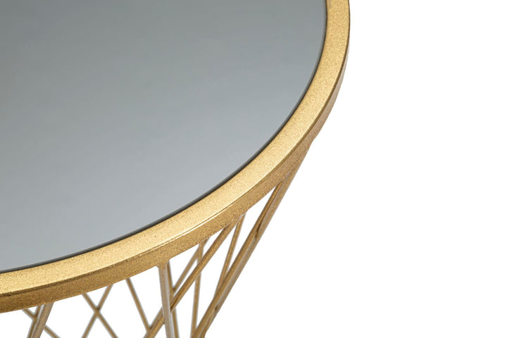 Kleiner runder Tisch aus goldfarbenem Metall und Glas