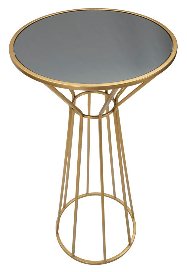Kleiner runder Tisch aus goldfarbenem Metall und Glas