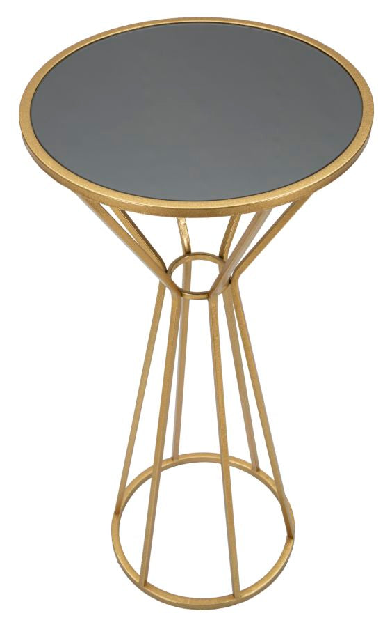 Kleiner runder Tisch aus goldfarbenem Metall und Glas
