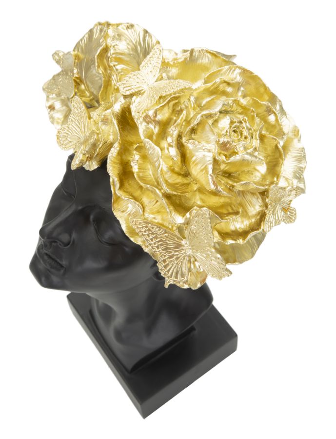 Weibliche Büste mit Schmetterlingen (Gold & Schwarz Moderne Dekoration)